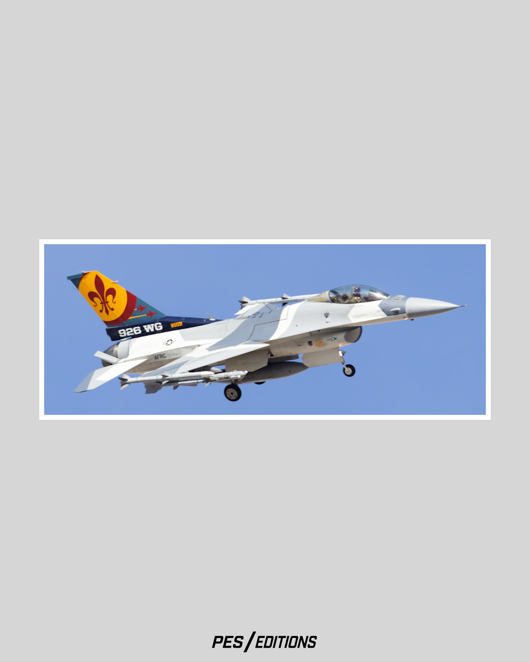 An F-16C from the 926th Wing featuring a distinctive fleur-de-lis tail flash. The fighter is on final approach with landing gear deployed.